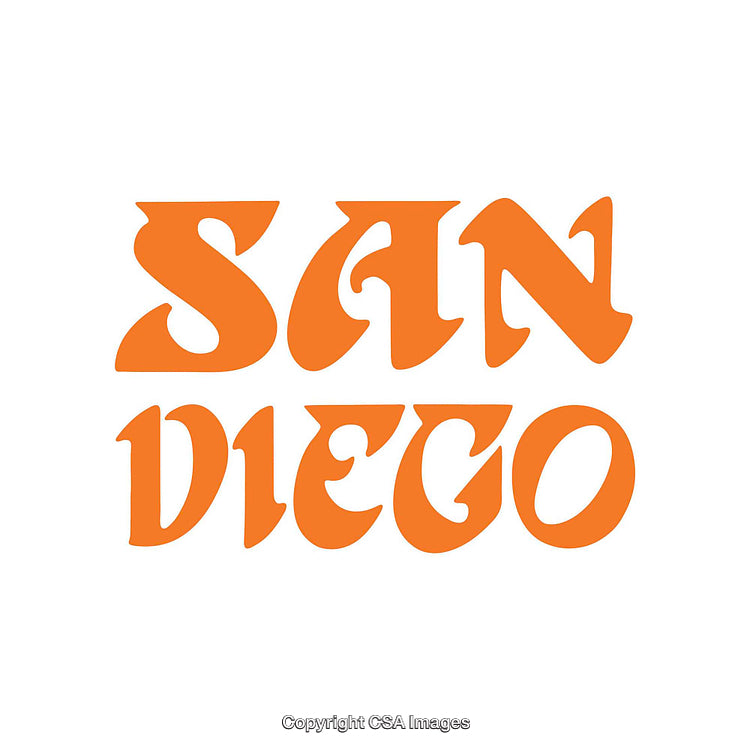 Stylized Bold Text Orange San Diego on White Background