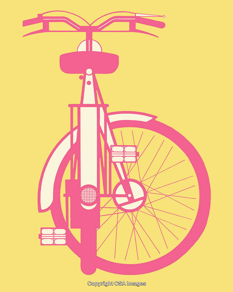 Bright Yellow Background With Pink Bicycle Art Design Illustration