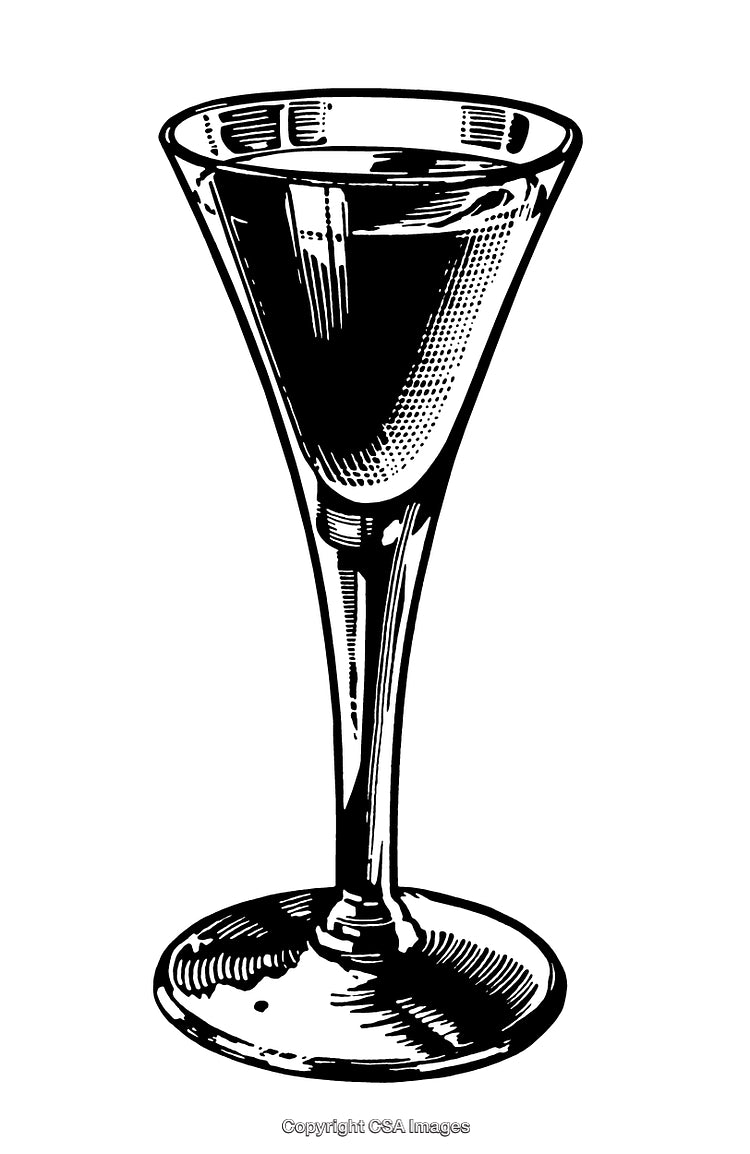 Elegant Black and White Engraving of a Wine Glass Sketch