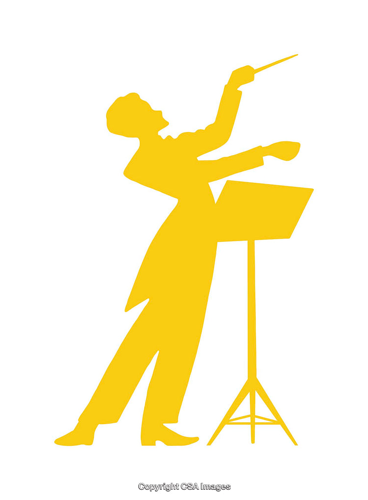 Yellow Silhouette of a Conductor Leading an Orchestra with a Baton