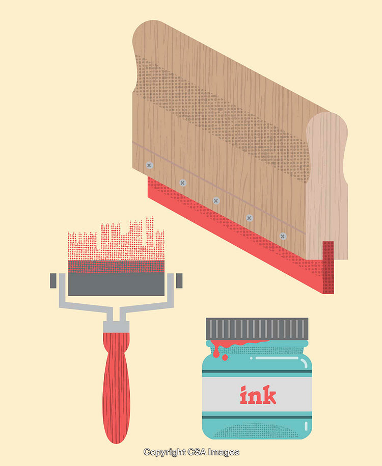 Color Line Art Illustration of Screen Printing Equipment