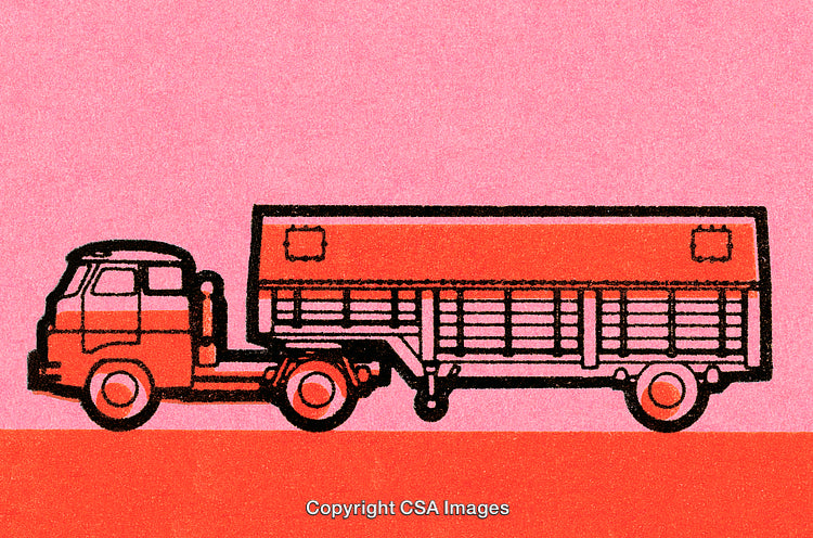 Retro Styled Illustration of a Transport Truck on Textured Pink Background