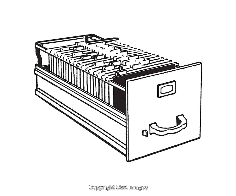 Black And White Line Art Illustration of a File Drawer Cabinet