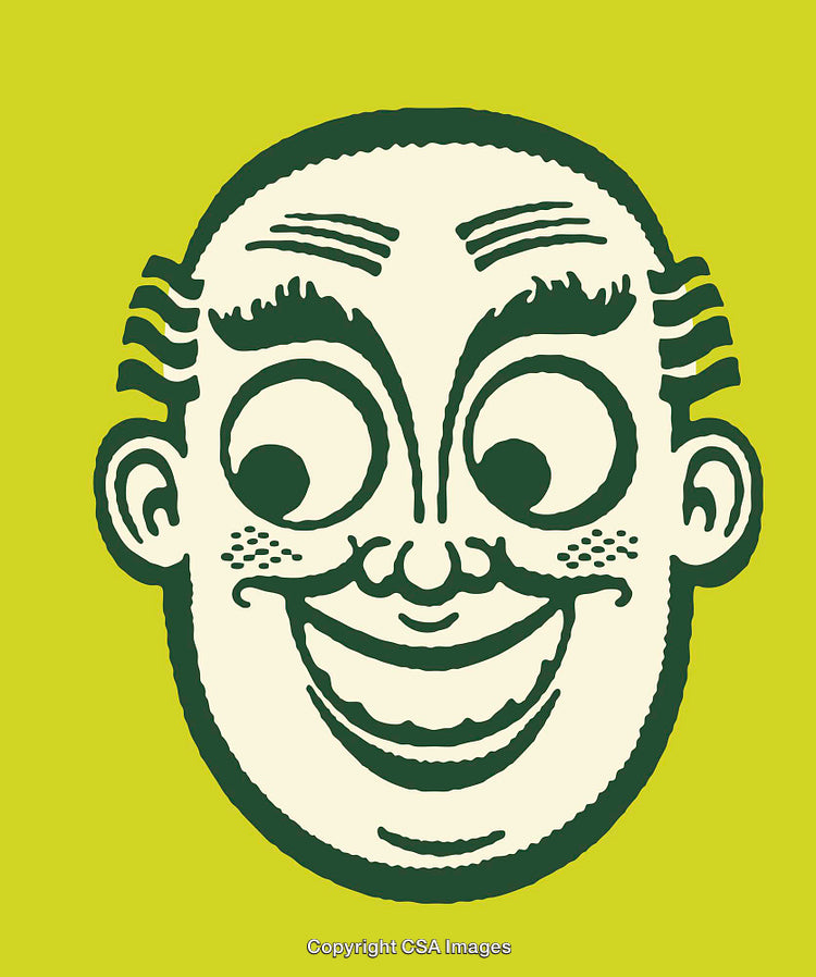 Whimsical Green Cartoon Face Illustration with Cheerful Expression