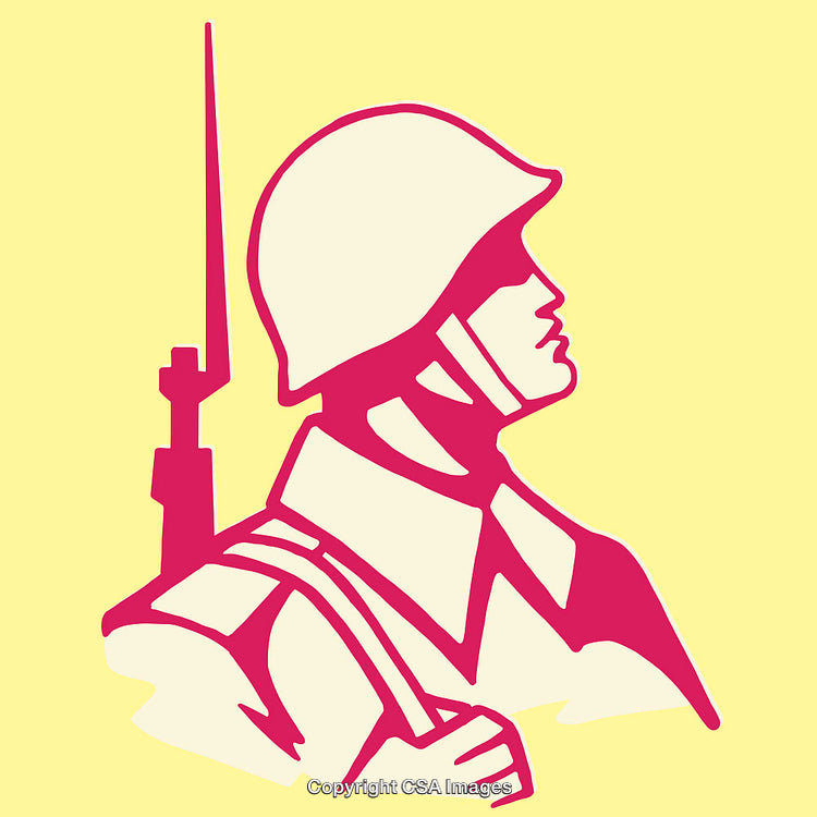 Color Line Art Illustration of a Soldier in Profile with Rifle
