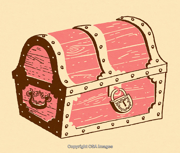 Vintage Treasure Chest Illustration with Lock in Pink and Brown Tones