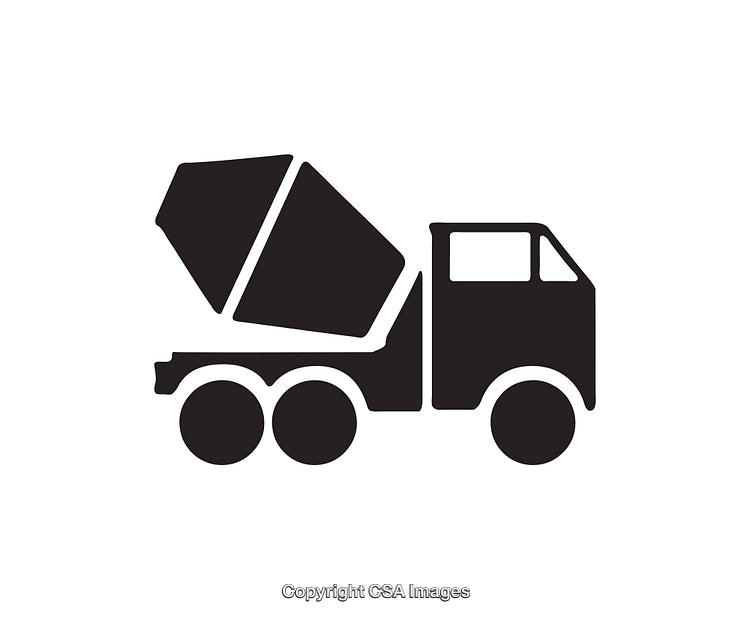 Black and White Icon of Construction Mixer Truck