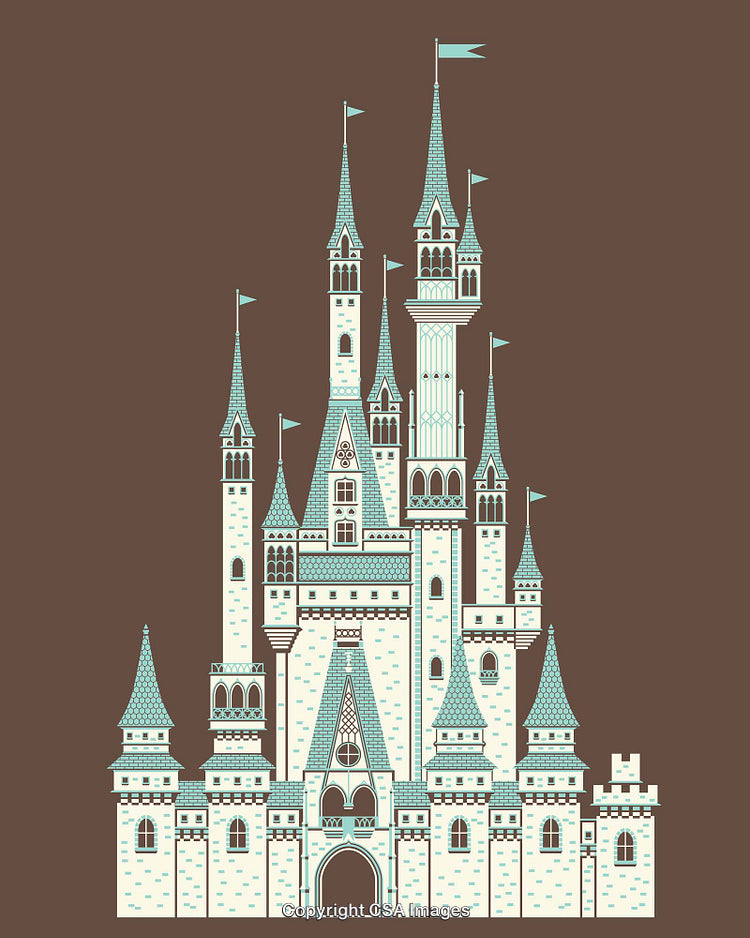 Elegant Line Art Illustration of a Fantasy Castle on Brown Background