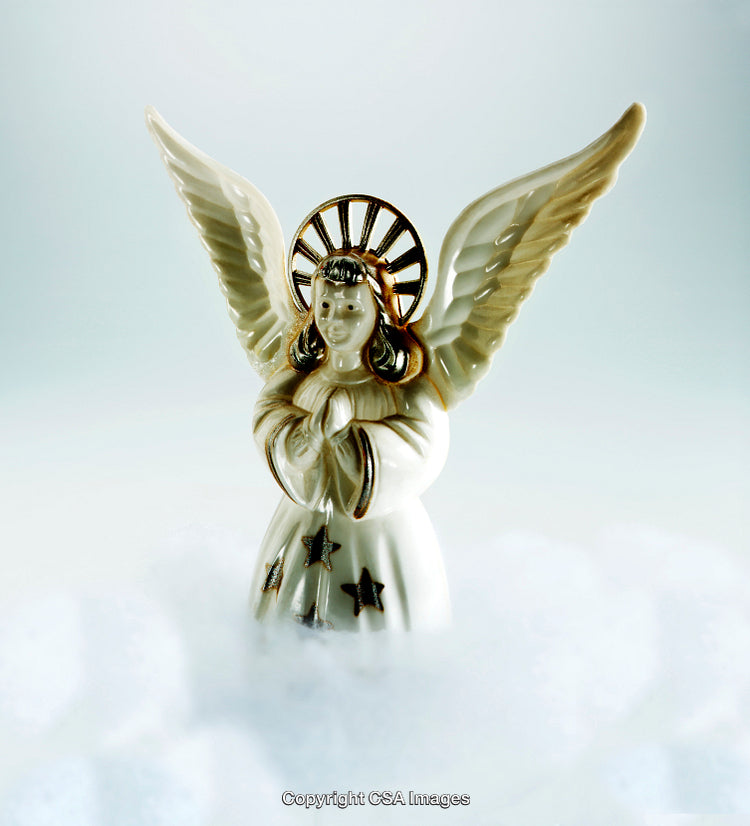 Ornamental Angel Figurine in Heavenly Cloudlike Setting with Golden Accents