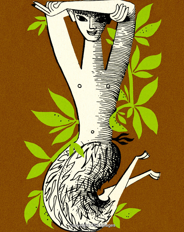 Abstract Depiction of Mythical Creature Featured Among Green Leaves