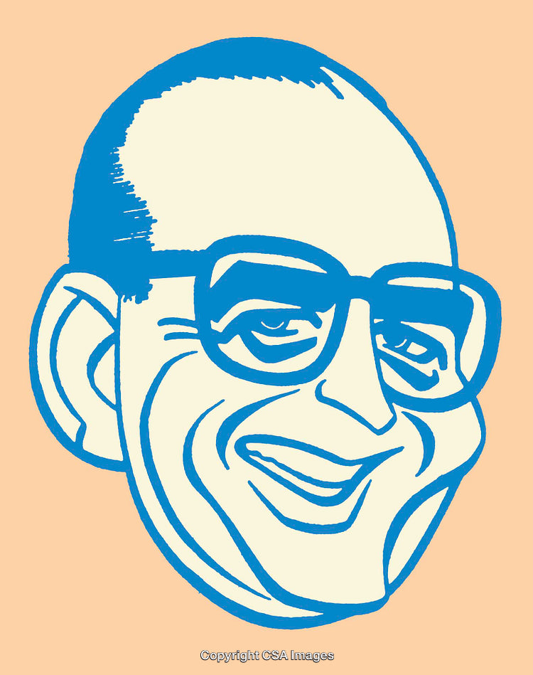 Blue Color Line Art Caricature Illustration Featuring a Smiling Man