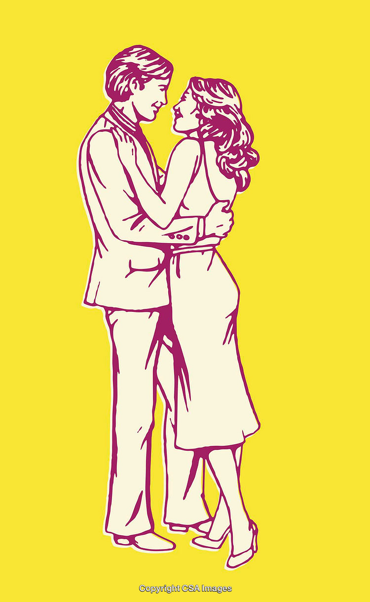 Retro Style Line Art Illustration of a Dancing Romantic Couple