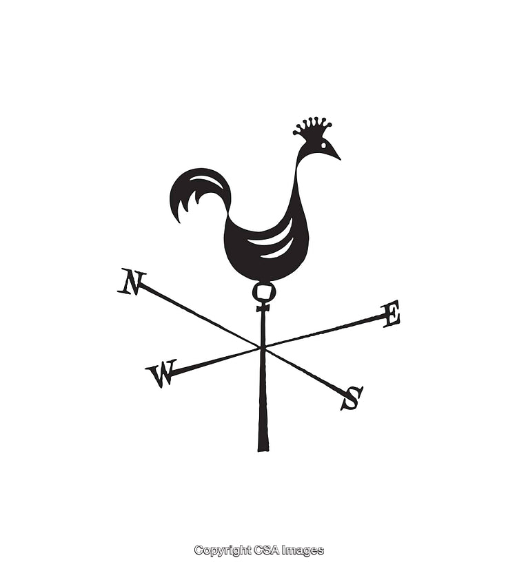 Black and White Rooster Weather Vane Line Art Illustration