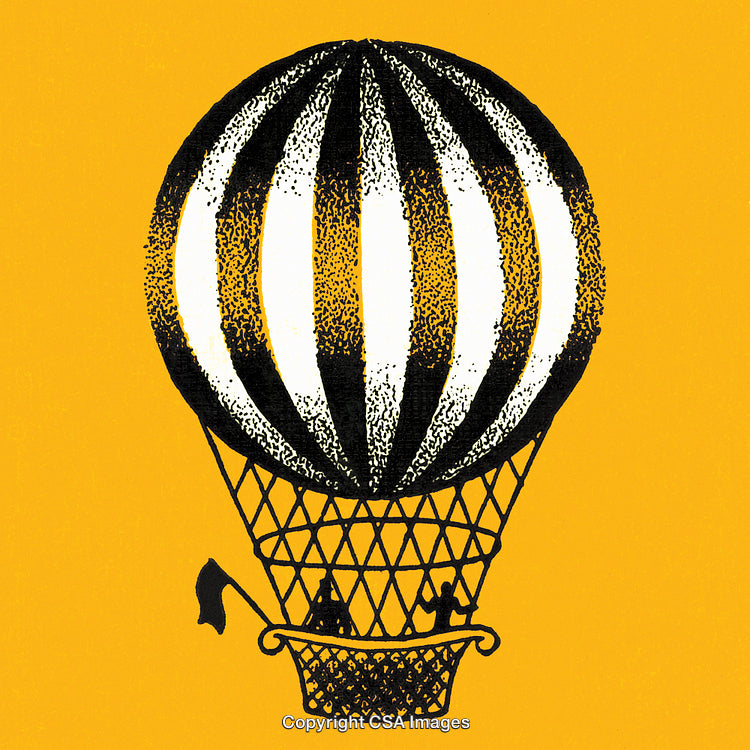 Vintage Hot Air Balloon Illustration on a Vibrant Yellow Background