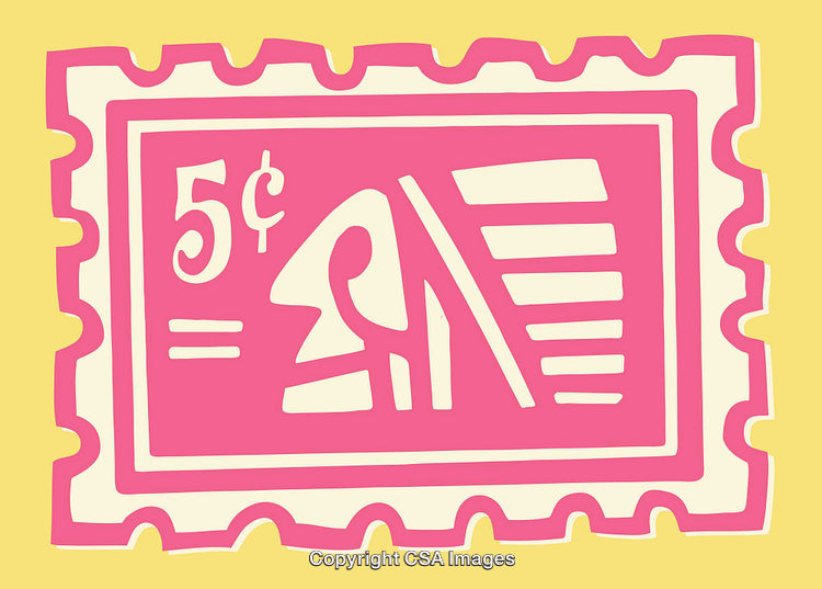 Vivid Line Art Illustration of a Colorful Five Cent Postage Stamp
