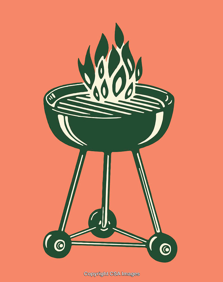 Grill Illustration Featuring Flaming Barbecue on Colorful Background