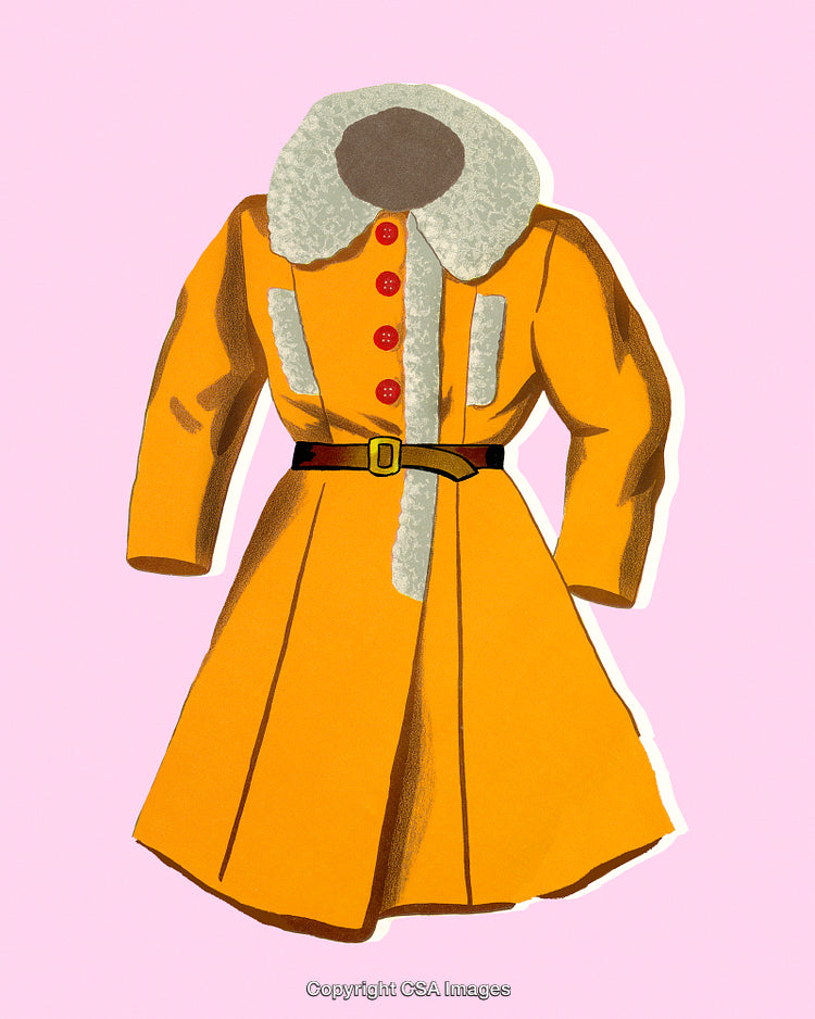 Stylized Illustration of a Warm Yellow Winter Coat With Red Buttons
