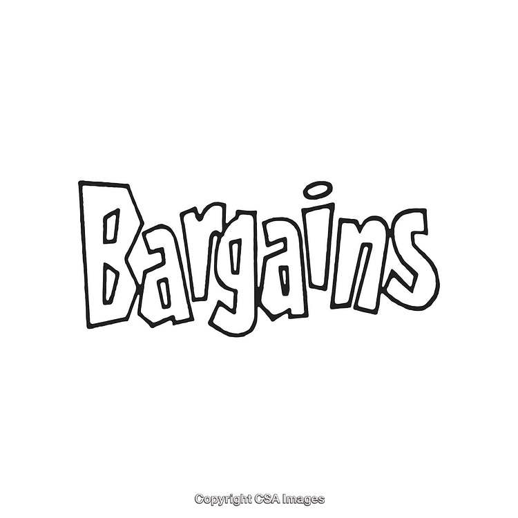 Black And White Handwritten 'Bargains' Text On A Plain Background