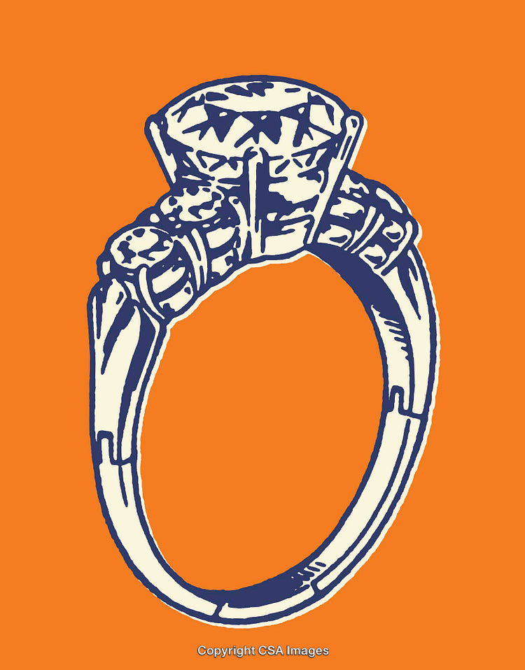 Illustration of a Diamond Ring Over a Vibrant Orange Background
