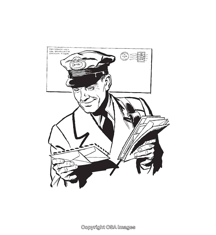 Vintage Line Art Illustration of a Mail Carrier Delivering Letters