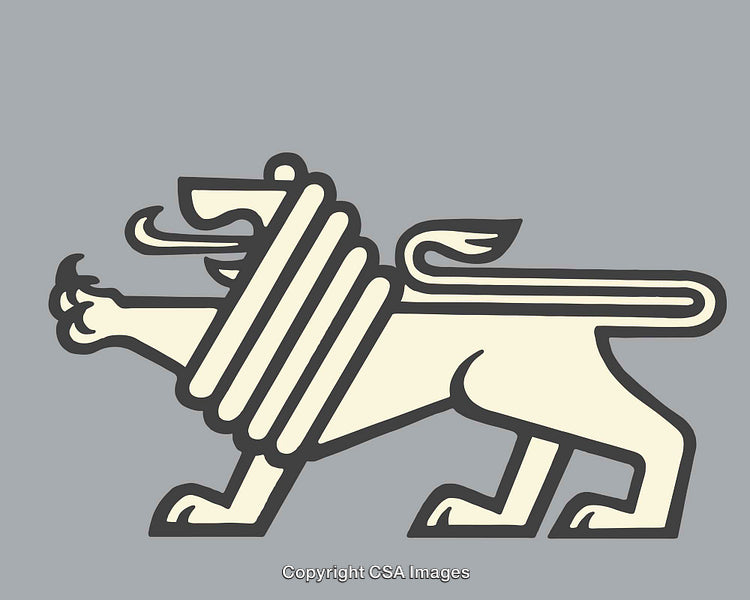 Abstract Line Art of a Majestic Mythical Beast on Gray Background