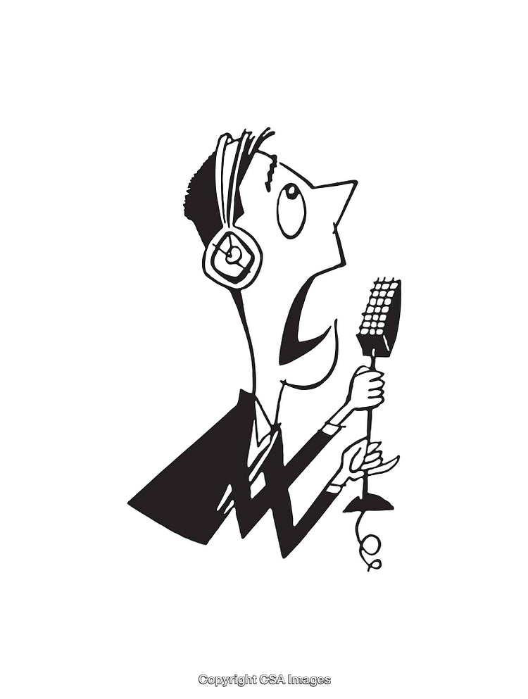 Black And White Illustration of a Man With a Microphone