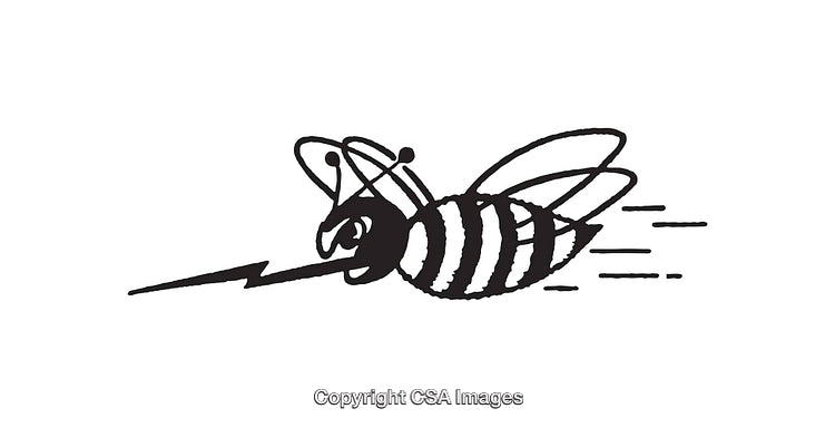 Black And White Line Art Illustration of a Stylized Bee