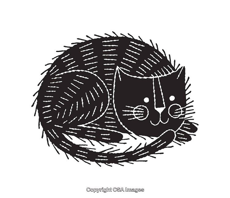 Illustrated Line Art of a Cute Cat in Striped Pattern