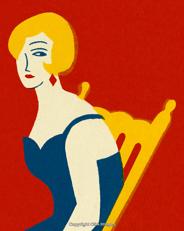 Artistic Depiction of a Woman in Evening Dress with Bold Colors