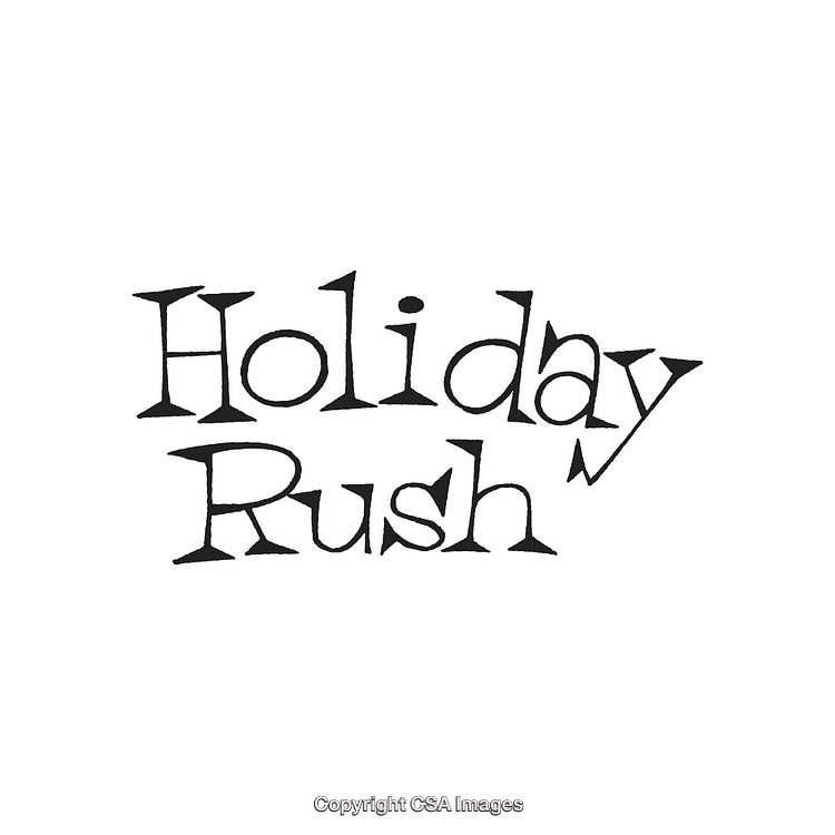 Illustrative Typography Highlighting the Phrase 'Holiday Rush' in Black Ink Style