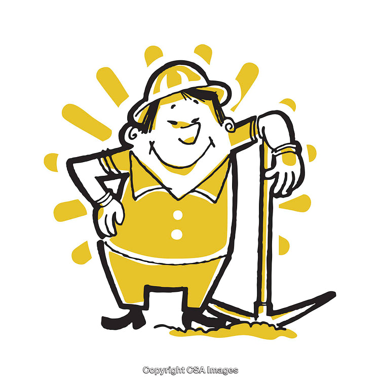 Cartoon Worker Illustration with Hard Hat and Shovel in Minimalist Style