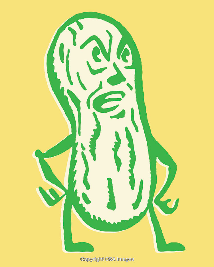 Cartoon Style Green Pickle Character Against a Yellow Background