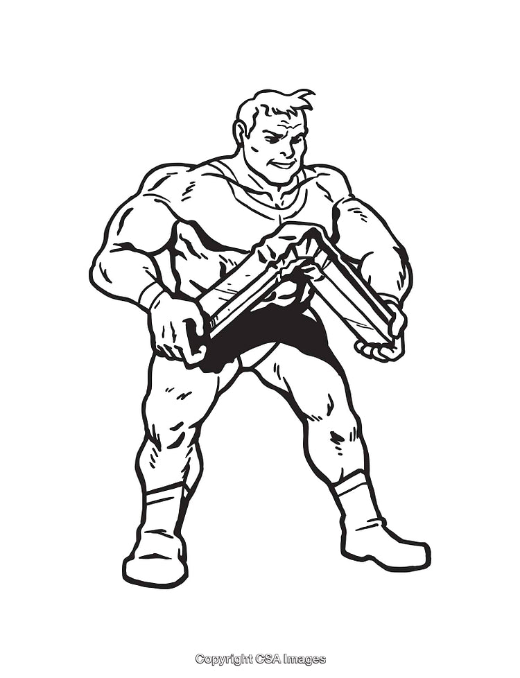 Black and White Line Art of Strong Man Using Exercise Equipment