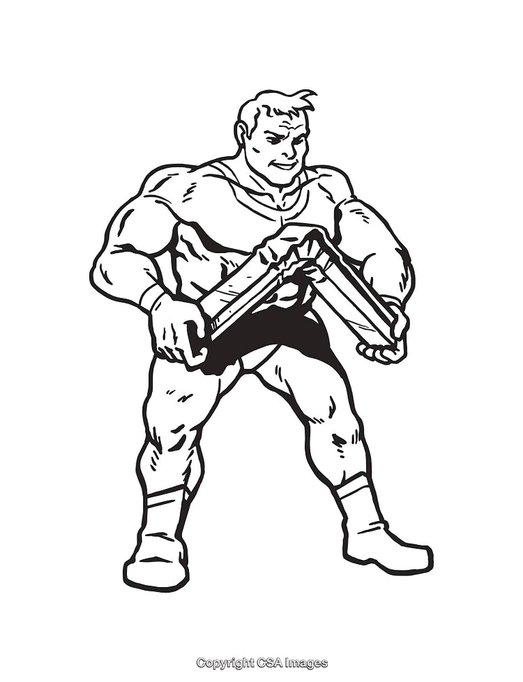 Black and White Line Art of Strong Man Using Exercise Equipment