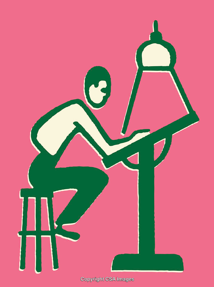 Illustration of a Person Working at a Desk with a Lamp