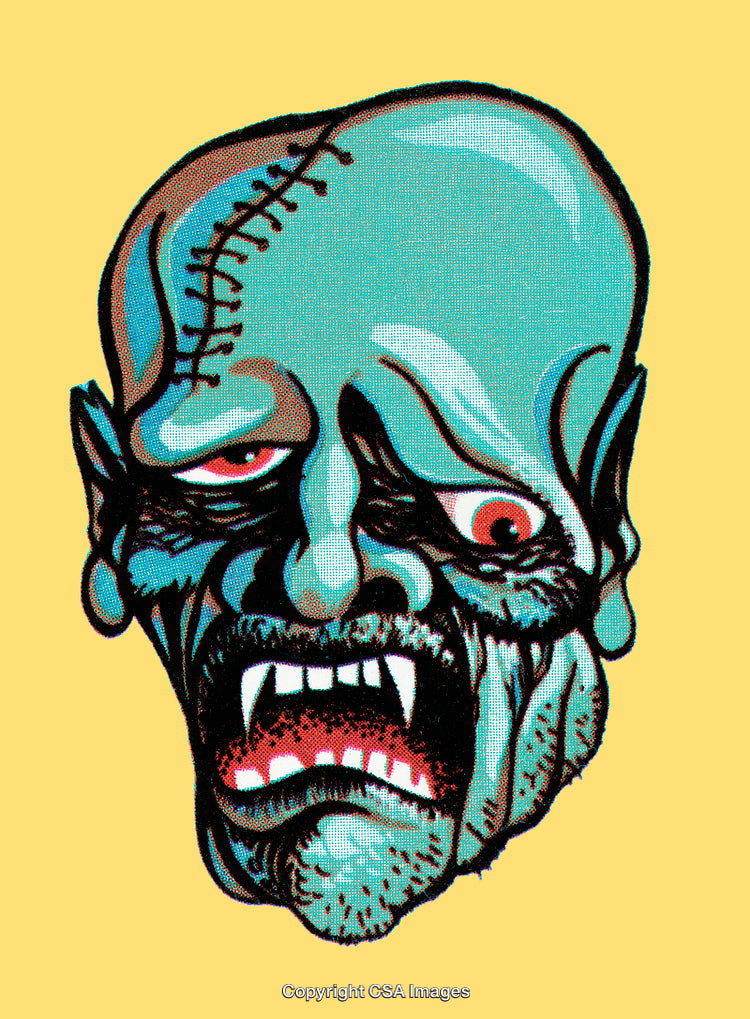 Colorful Artistic Illustration of a Scary Vampire Head With Bright Background
