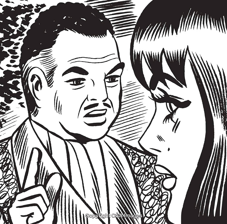 Retro Comic Strip Style Illustration Depicting a Dramatic Emotional Conversation