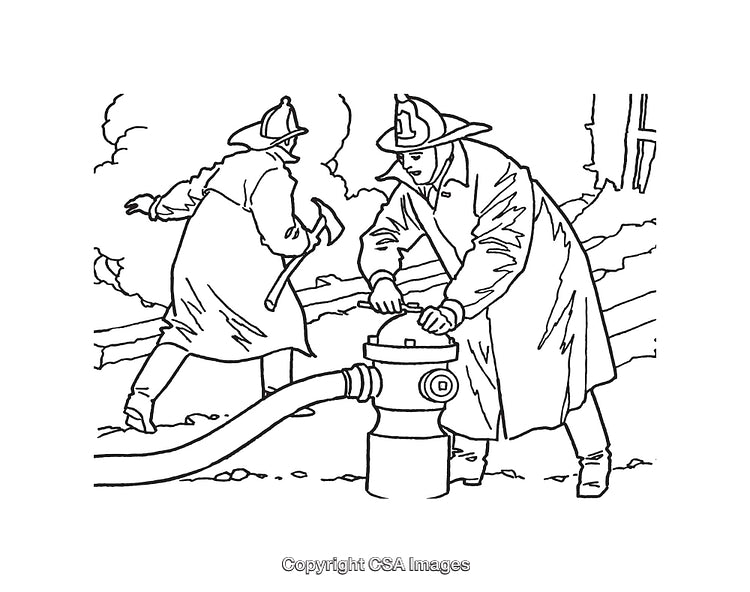Firefighters Engaging a Fire Hydrant in Line Art Style Illustration
