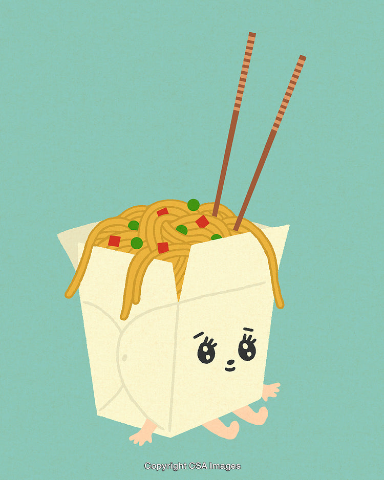 Cute Cartoon Noodle Takeout Box with Facial Expression Illustration