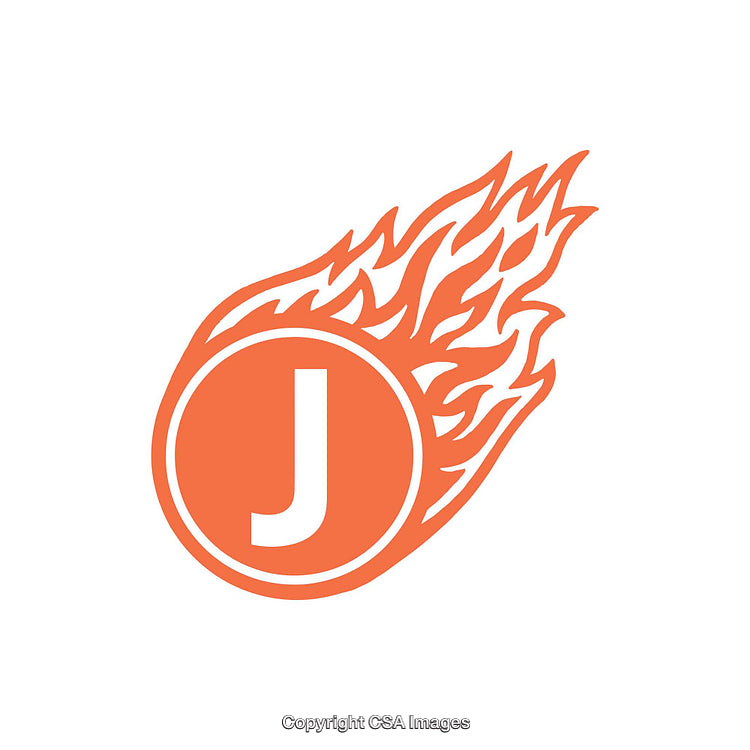 Letter J in a Flaming Circle Representing Energy and Dynamic Motion