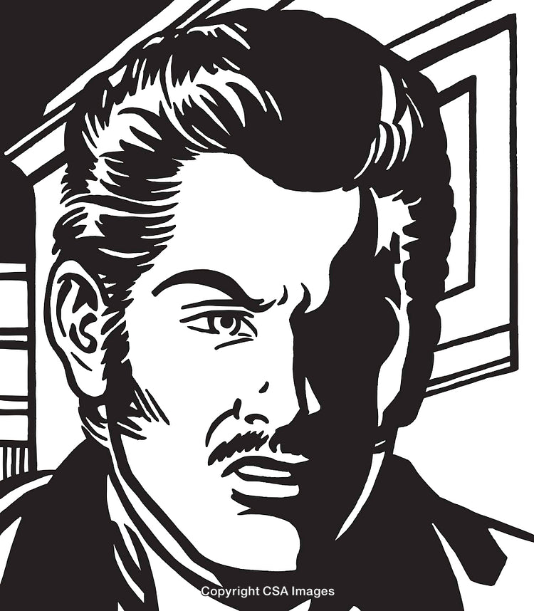 Black and White Comic Style Portrait of a Man With Intense Expression