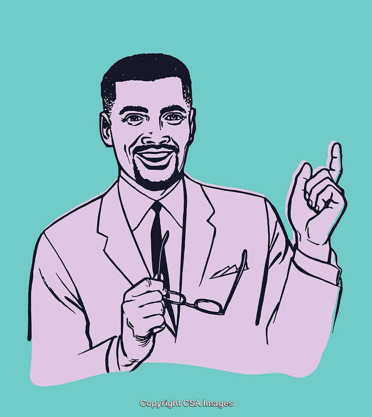 Colorful Line Art Illustration of a Businessman Gesturing and Holding Glasses