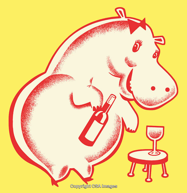 Colorful Line Art Illustration of a Happy Hippo Enjoying a Drink