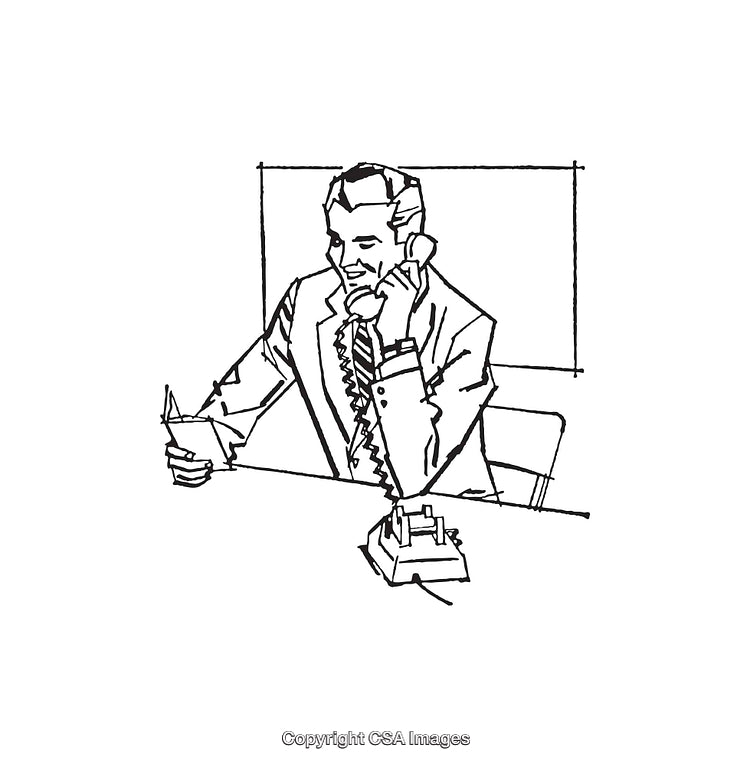 Businessman Discussing Over Phone and Reading Document in Black and White