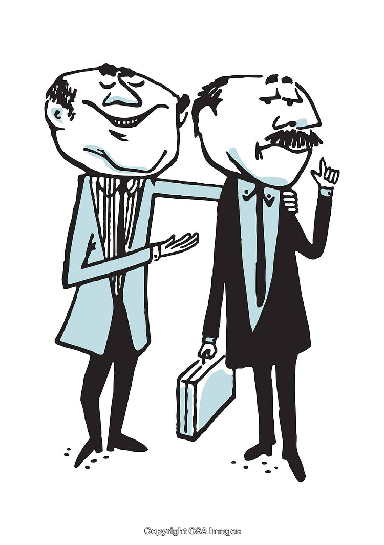 Cartoon Illustration of Two Friendly Businessmen Engaged in Conversation