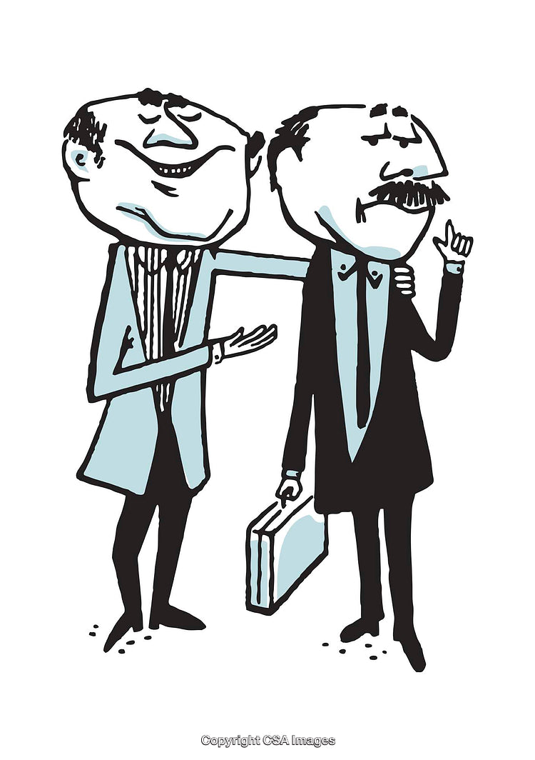 Cartoon Illustration of Two Friendly Businessmen Engaged in Conversation