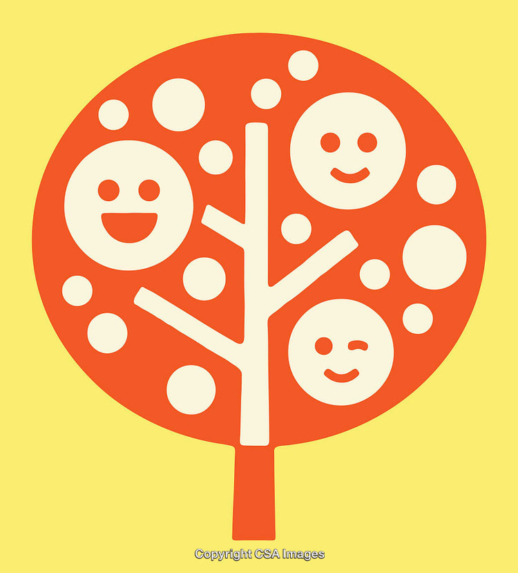 Colorful Illustration of Smiley Faces on a Tree Design
