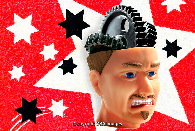 Abstract Illustration of Mechanical Head with Gears and Vibrant Background