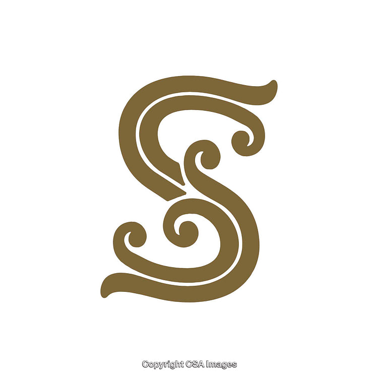 Elegant Golden Letter S With Decorative Swirls on White Background
