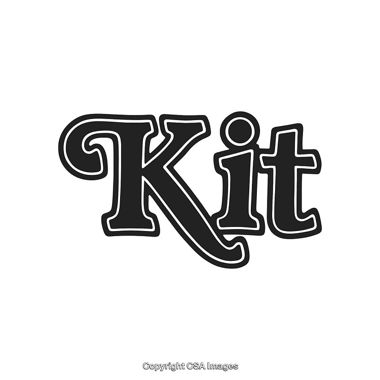 Bold Decorative Vintage Typography Displaying the Word Kit on White Background